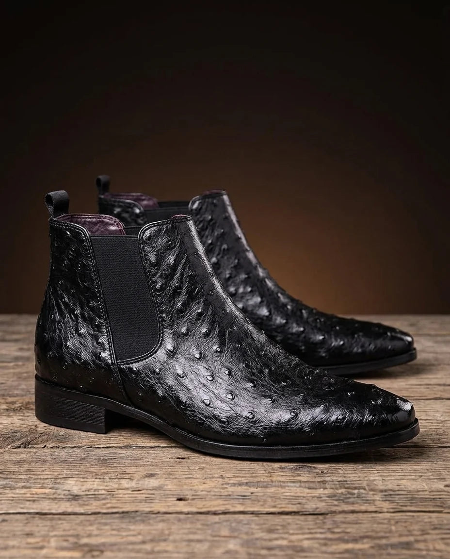 Holden Ostrich Embossed Leather Chelsea Boots