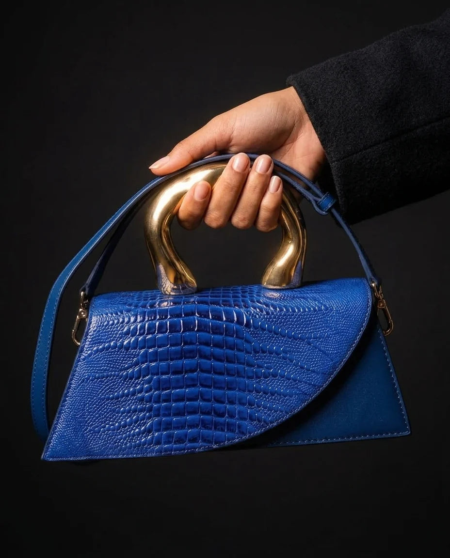Whitmore Croc Embossed Sculptural Handle Bag