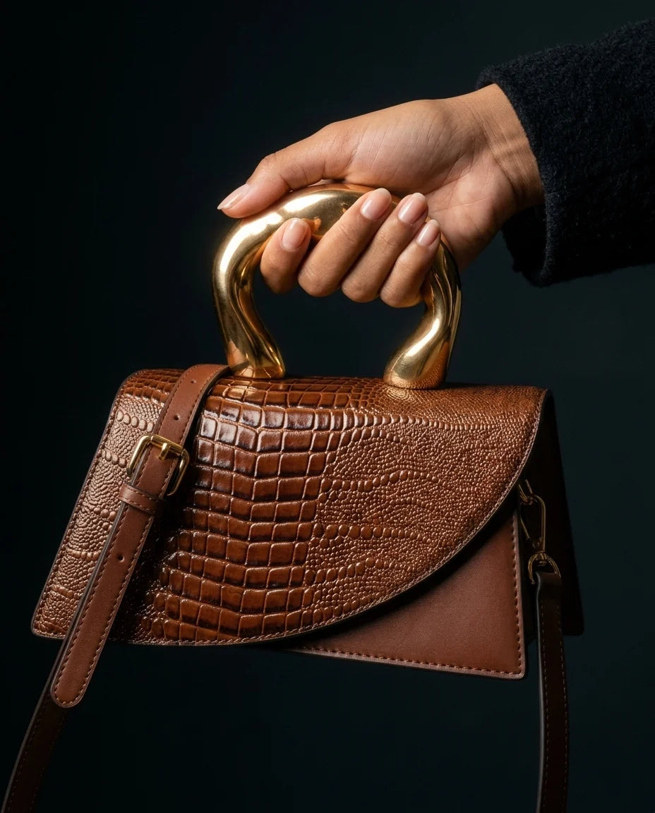 Whitmore Croc Embossed Sculptural Handle Bag