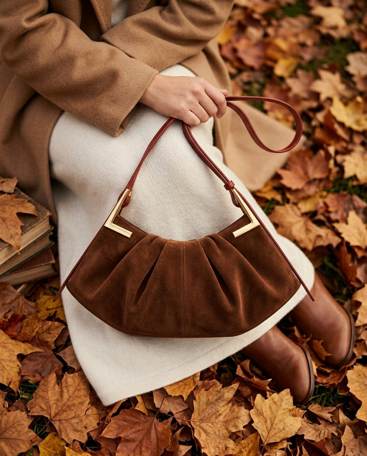 Genna Faux Suede Pleated Shoulder Bag