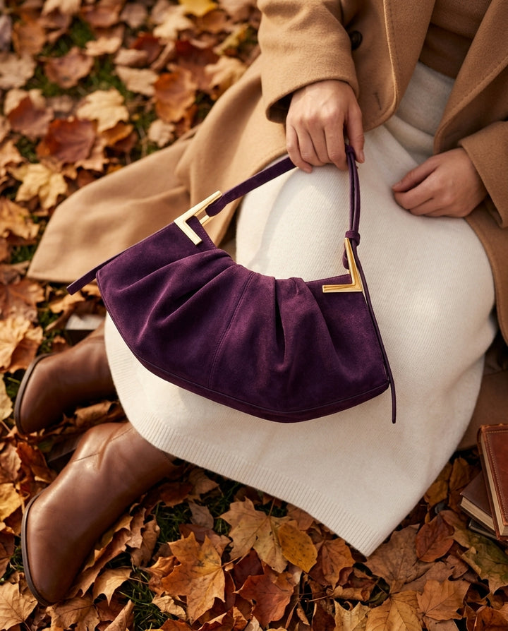 Genna Faux Suede Pleated Shoulder Bag