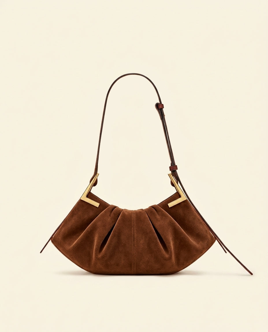 Genna Faux Suede Pleated Shoulder Bag