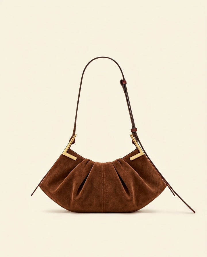Genna Faux Suede Pleated Shoulder Bag