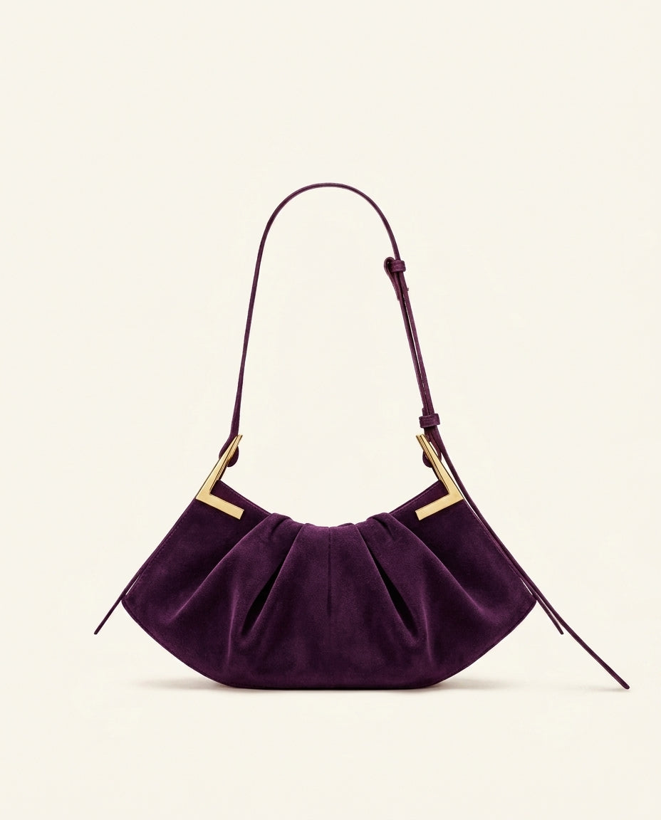 Genna Faux Suede Pleated Shoulder Bag