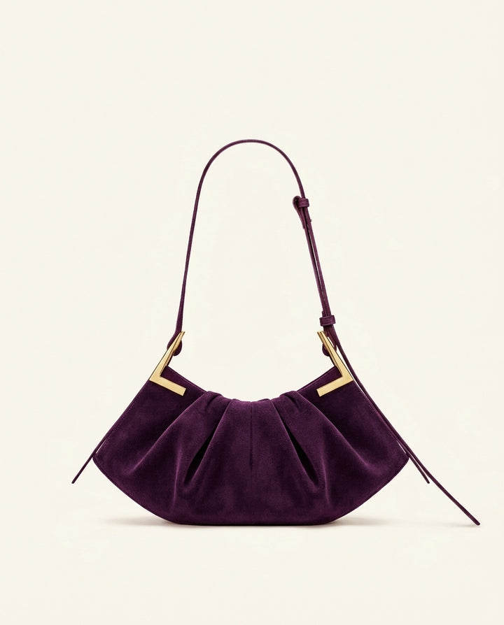 Genna Faux Suede Pleated Shoulder Bag