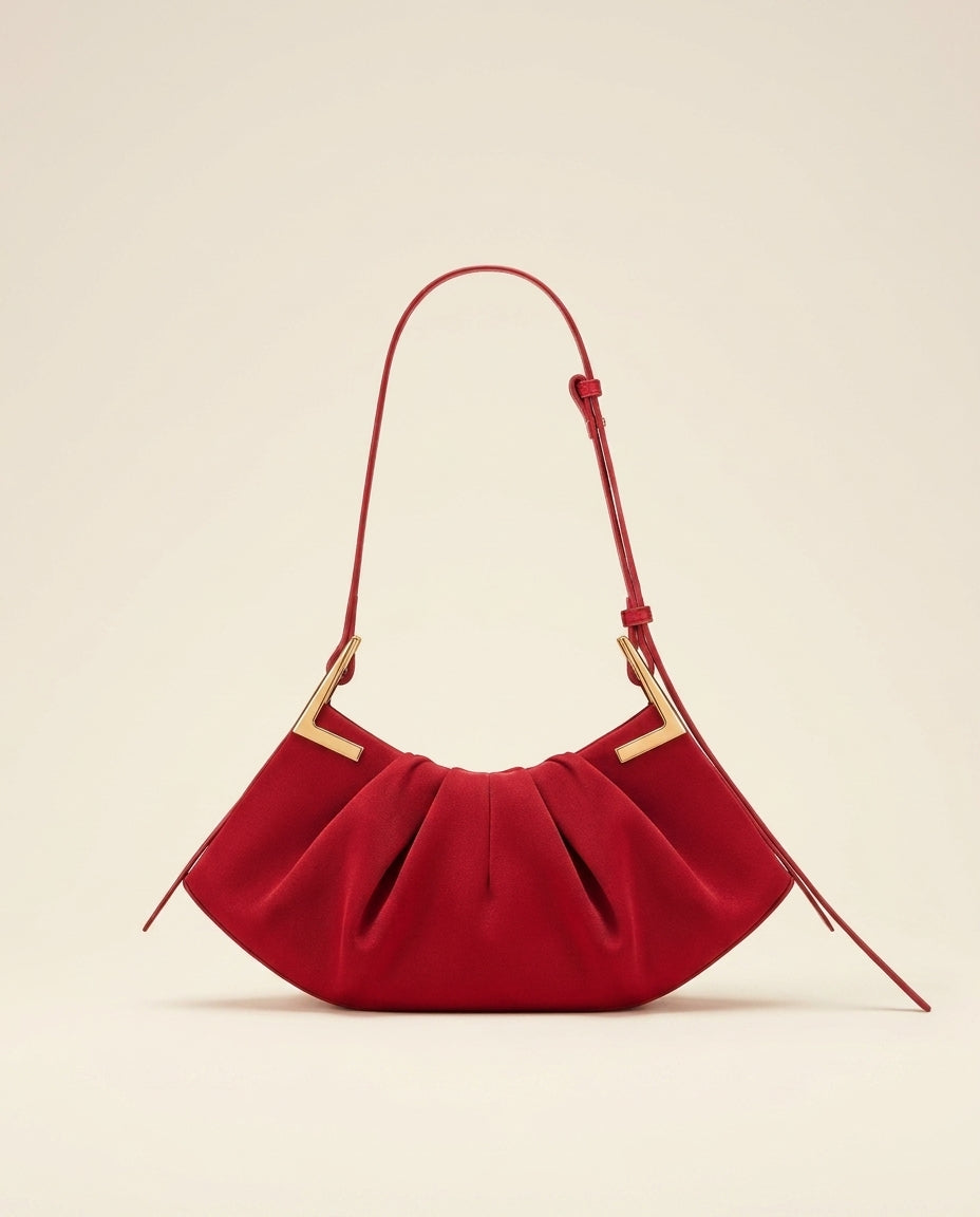 Genna Faux Suede Pleated Shoulder Bag