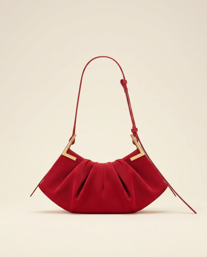 Genna Faux Suede Pleated Shoulder Bag