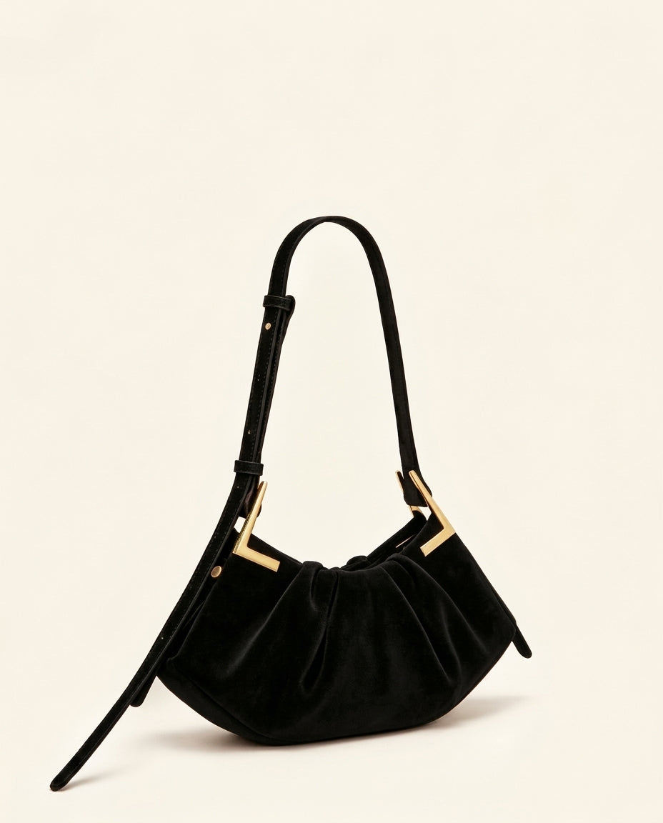 Genna Faux Suede Pleated Shoulder Bag