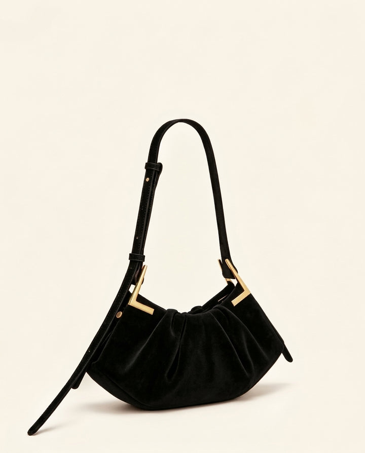 Genna Faux Suede Pleated Shoulder Bag