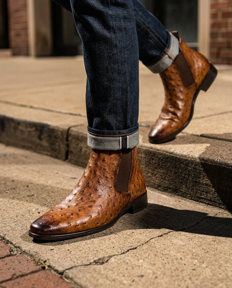 Holden Ostrich Embossed Leather Chelsea Boots