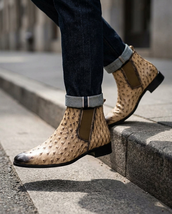 Holden Ostrich Embossed Leather Chelsea Boots
