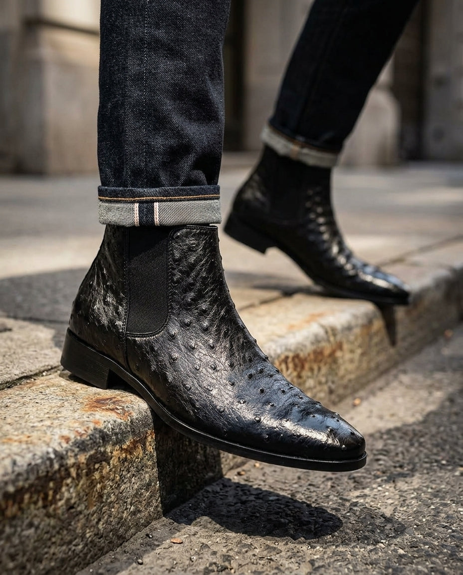 Holden Ostrich Embossed Leather Chelsea Boots