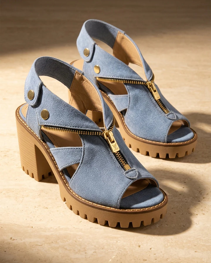 June Denim Block Heels