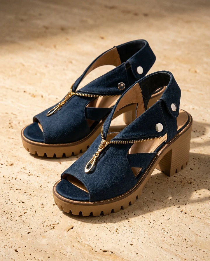June Denim Block Heels